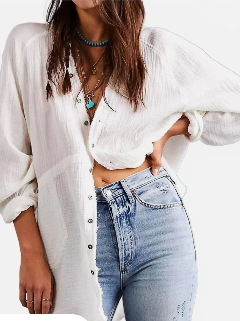 NWT- FREE PEOPLE SUMMER DAYDREAM BUTTON DOWN - IVORY